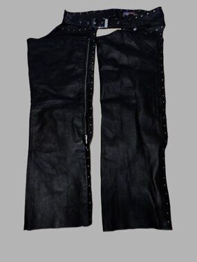 USA Bikers Dream Apparel Leather Chaps Studded Zippered Legs Black Size XXL